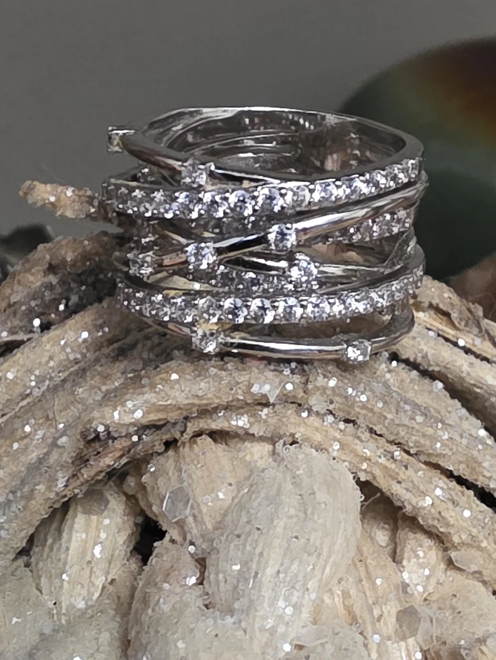 Crislu Entwined Platinum Plated & Silver Multi-Row CZ Wrap Ring - Picture 2 of 16